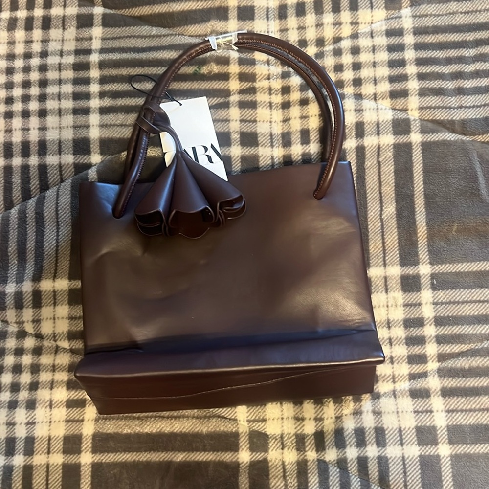 NWT Zara brown bag with flower detail